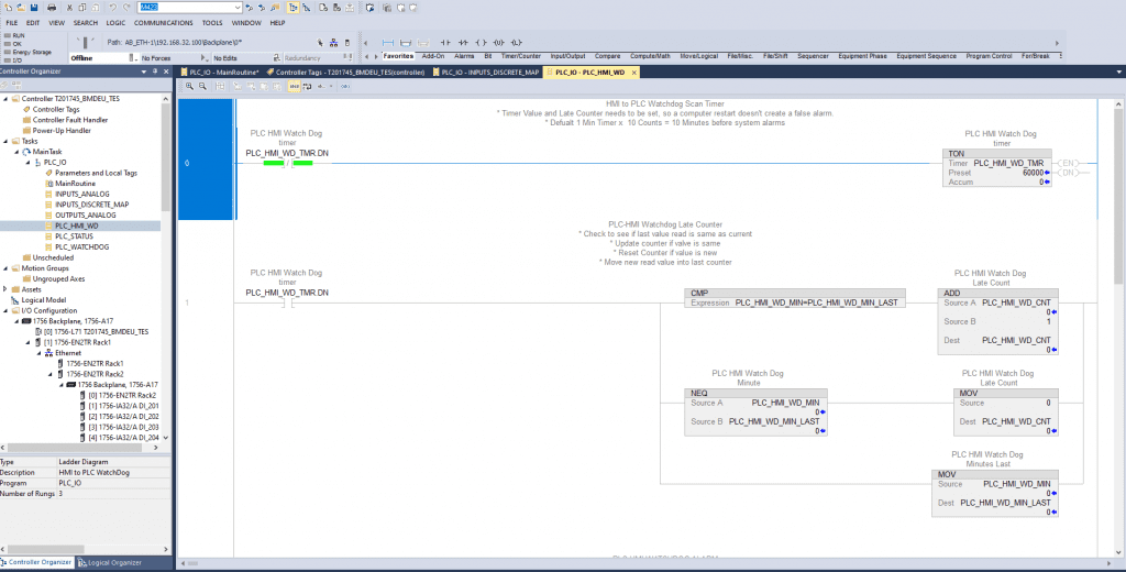 Rockwell Studio 5000 PLC programming screenshot